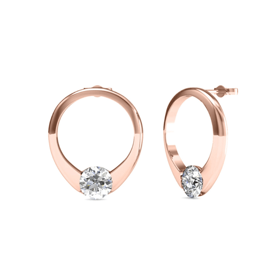Mini Ring Oorbellen - Roségoud en Kristal - Image 1