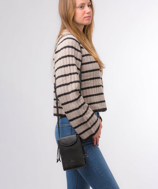 'Kiana' Black Nappa Leather Cross Body Phone Bag - Image 1