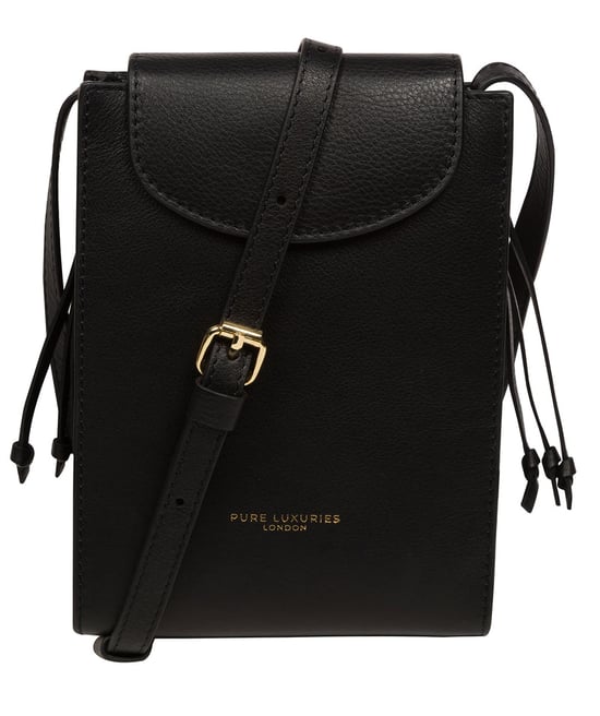 'Kiana' Black Nappa Leather Cross Body Phone Bag - Image 2