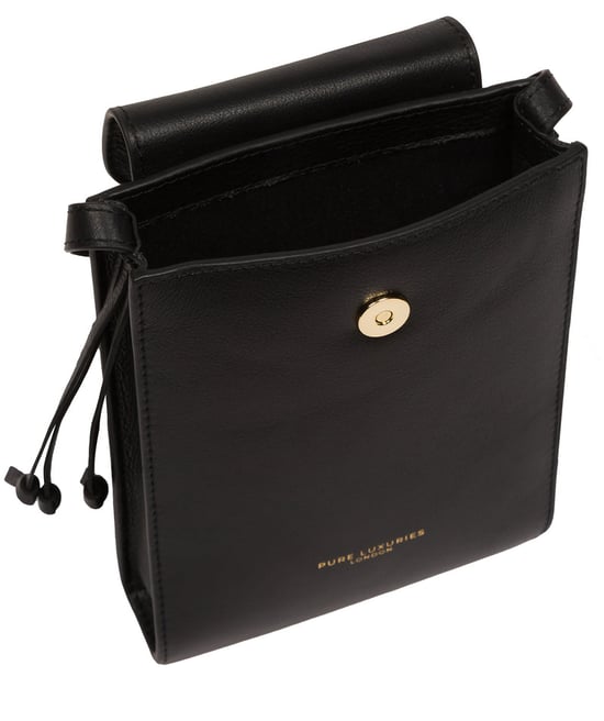 'Kiana' Black Nappa Leather Cross Body Phone Bag - Image 4