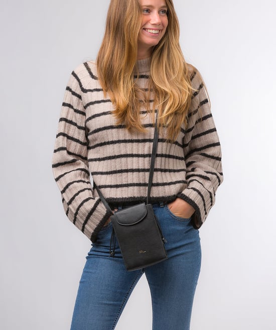'Kiana' Black Nappa Leather Cross Body Phone Bag - Image 5