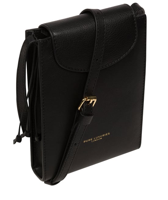 'Kiana' Black Nappa Leather Cross Body Phone Bag - Image 6