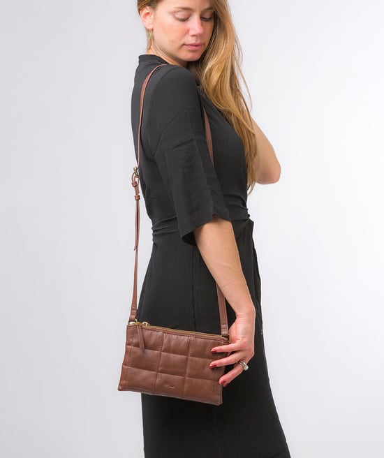 'Carmen' Dark Tan Nappa Leather Cross Body Bag - Image 1