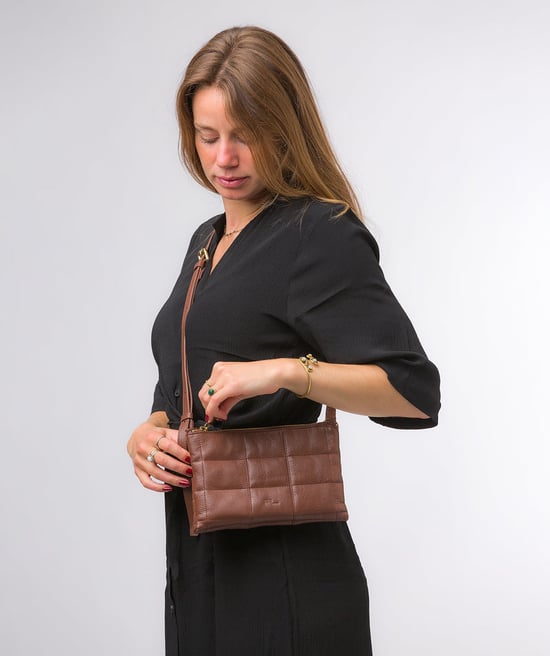 'Carmen' Dark Tan Nappa Leather Cross Body Bag - Image 6