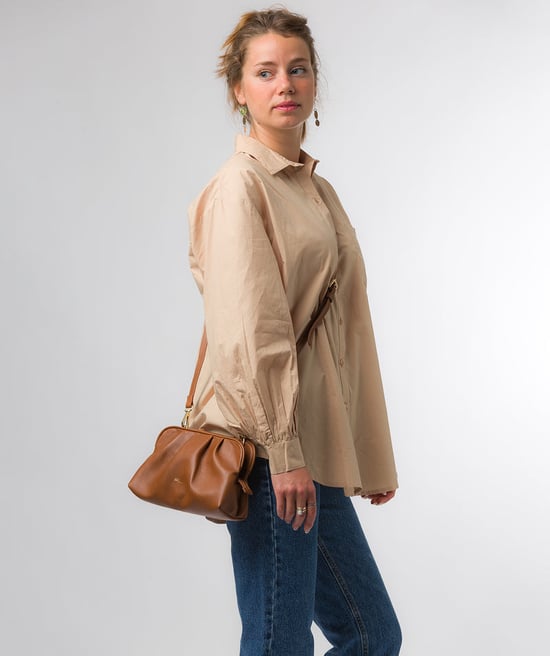 'Halsey' Oak Nappa Leather Cross Body Clutch Bag - Image 2