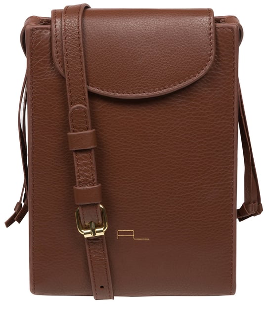 'Kiana' Dark Tan Nappa Leather Cross Body Phone Bag - Image 1