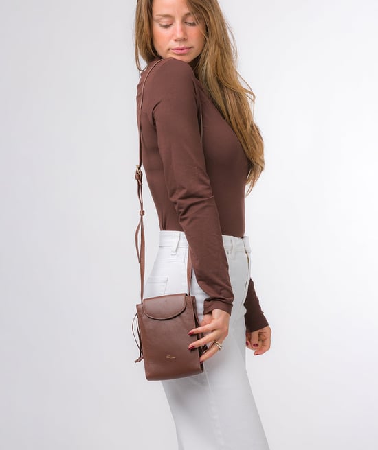 'Kiana' Dark Tan Nappa Leather Cross Body Phone Bag - Image 2