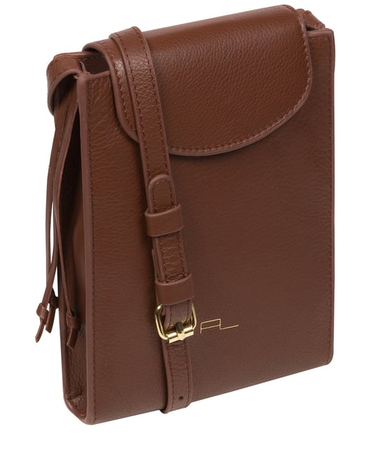 'Kiana' Dark Tan Nappa Leather Cross Body Phone Bag - Image 4
