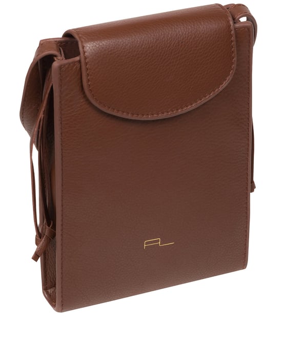 'Kiana' Dark Tan Nappa Leather Cross Body Phone Bag - Image 6