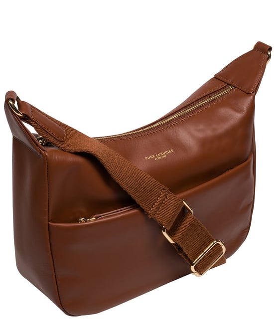 'Leonara' Caramel Leather Cross Body Bag - Image 5