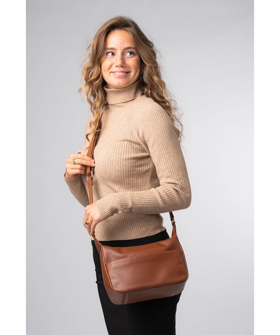 'Leonara' Caramel Leather Cross Body Bag - Image 6