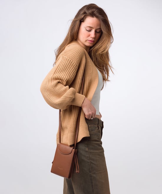 'Kiana' Tan Nappa Leather Cross Body Phone Bag - Image 2