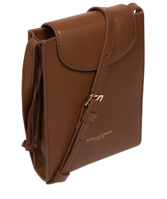 'Kiana' Tan Nappa Leather Cross Body Phone Bag - Image 5