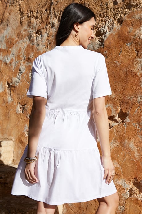 White Tiered Jersey Poplin Mini Dress - Image 2