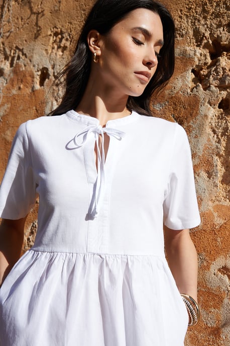White Tiered Jersey Poplin Mini Dress - Image 3