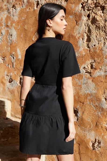 Black Tiered Jersey Poplin Mini Dress - Image 2