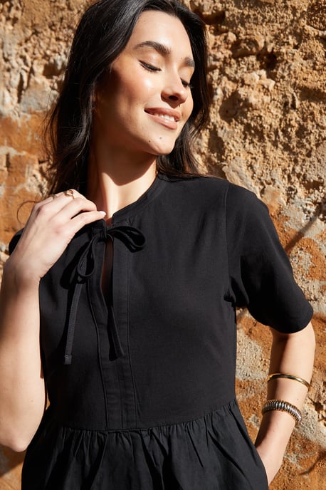 Black Tiered Jersey Poplin Mini Dress - Image 3