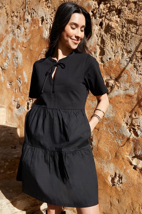 Black Tiered Jersey Poplin Mini Dress - Image 4