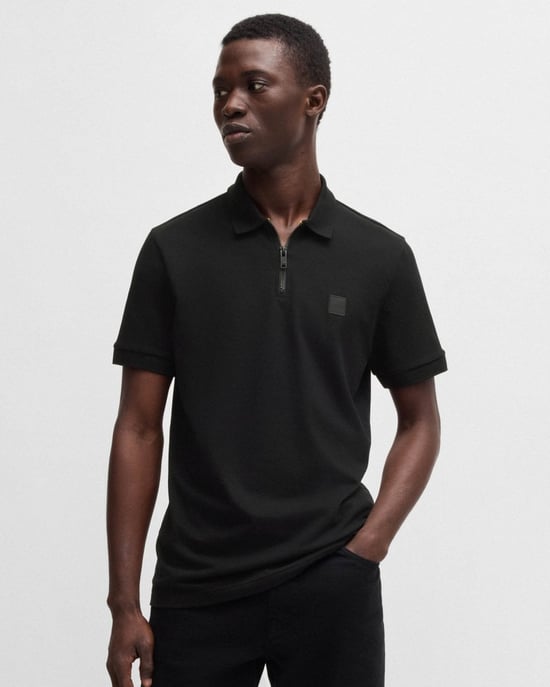 BOSS Orange Passerzip Mens Zip Placket Polo Shirt - Image 1