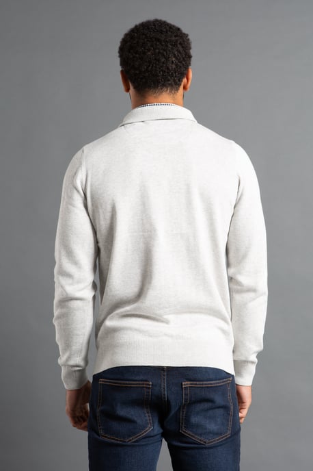 Light Grey Mock Checked Shirt 1/4 Zip Jumper - Image 2
