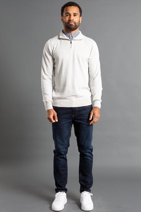 Light Grey Mock Checked Shirt 1/4 Zip Jumper - Image 3