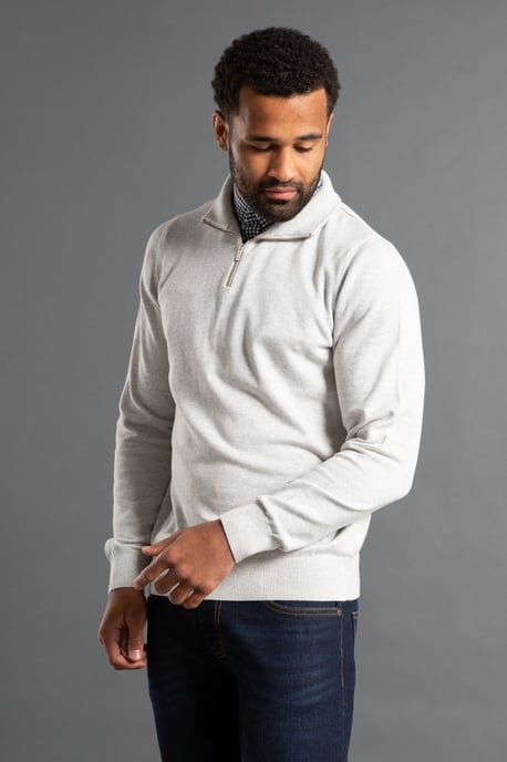 Light Grey Mock Checked Shirt 1/4 Zip Jumper - Image 4