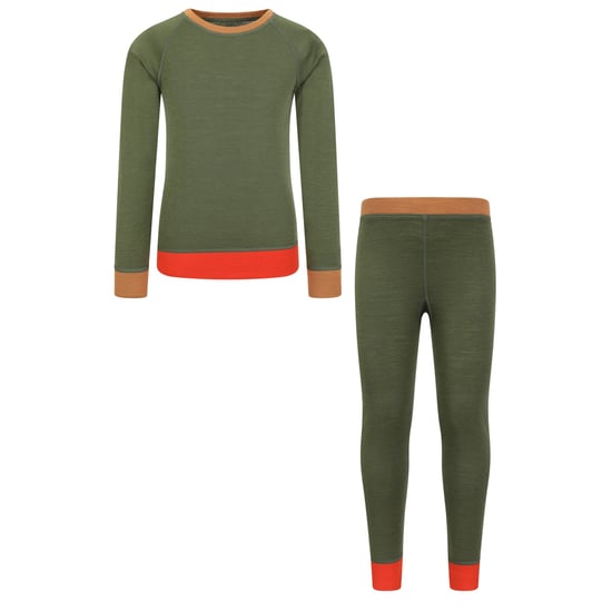 Mountain Warehouse Kinder/Kids Merino Wol Base Layer Set met Kleurblokken (Kaki Groen) - Image 1