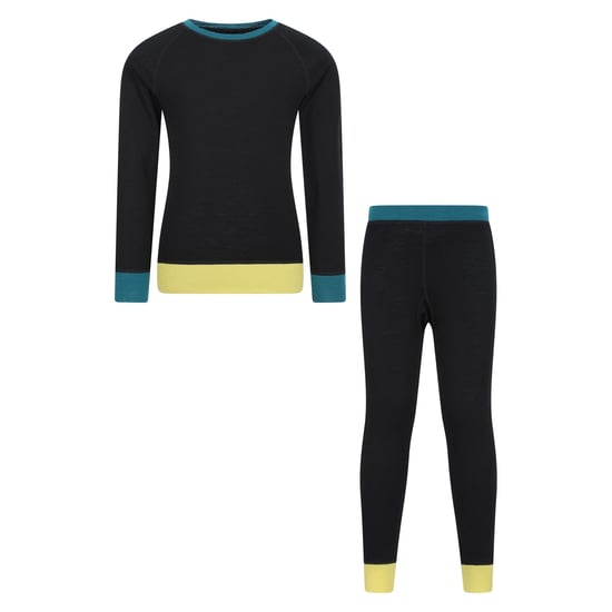 Mountain Warehouse Kinder/Kids Merino Wol Base Layer Set met Kleurblokken (Zwart) - Image 1