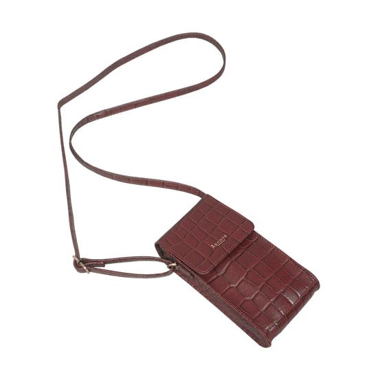 'TRACY' Croc Textured Real Leather Crossbody Phone Bag - Image 4