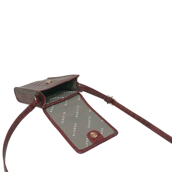 'TRACY' Croc Textured Real Leather Crossbody Phone Bag - Image 5