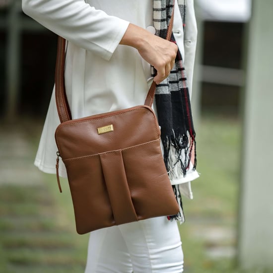 'ELSIE' Pebble Grain Leather Zip Top Crossbody Bag - Image 2