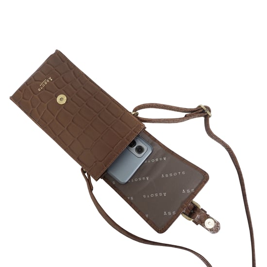 'PETRA' Croc Real Leather Mobile Phone Crossbody Bag - Image 5
