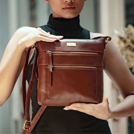 'CORI' Polished Vegetable Tanned Real Leather Crossbody Bag - Image 1