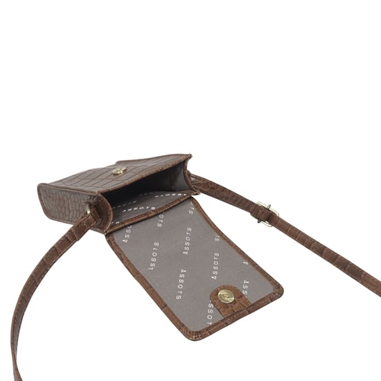 'TRACY' Croc Textured Real Leather Crossbody Phone Bag - Image 5