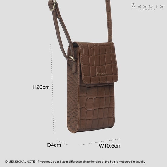 'TRACY' Croc Textured Real Leather Crossbody Phone Bag - Image 6