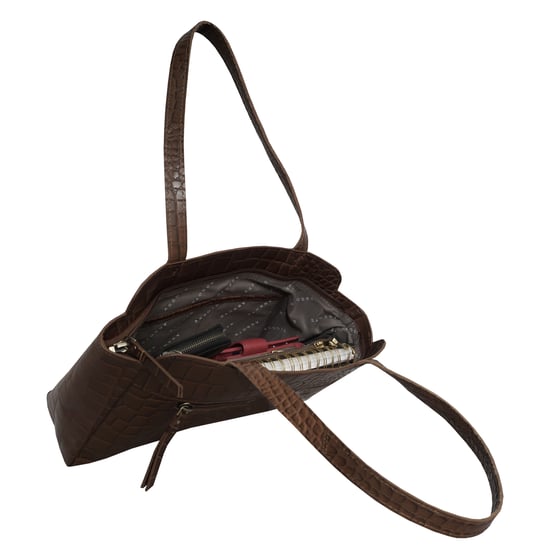 'JUDITH' Croc Real Leather Shoulder Bag - Image 5