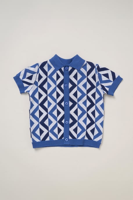 True Knit Patterned Polo Shirt and Shorts Outfit Set - Image 3