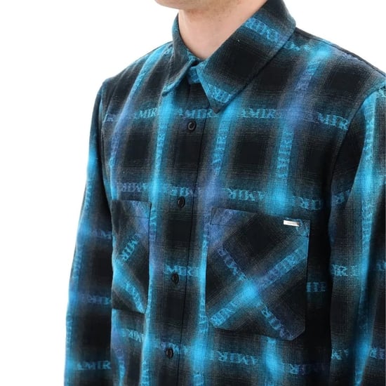 Amiri Long Sleeve Plaid Blue Shirt - Image 4