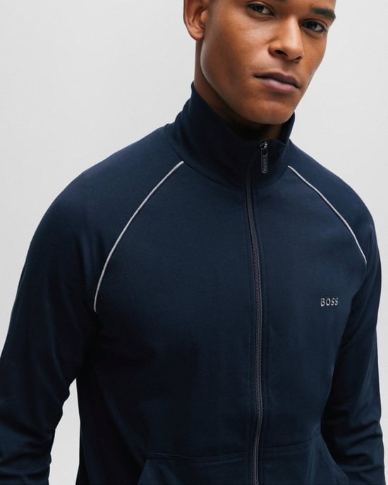 BOSS Orange Mix & Match Mens Stretch Cotton Zip-Up Jacket with Logo Detail - Image 2
