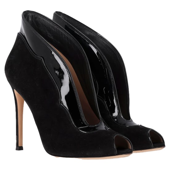 Gianvito Rossi Vamp Peep-Toe Ankle Boots in Black Suede and Leather - Image 4