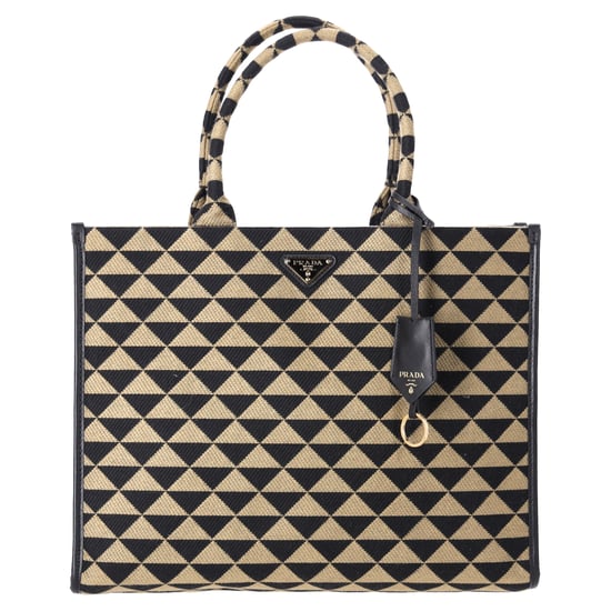 Prada Large Symbole Embroidered Tote Bag in Black and Beige Polyester - Image 1