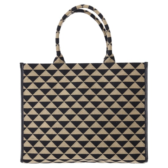 Prada Large Symbole Embroidered Tote Bag in Black and Beige Polyester - Image 3