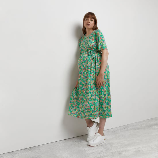 River Island Womens Midi Dress Maternity Green Floral - Image 1