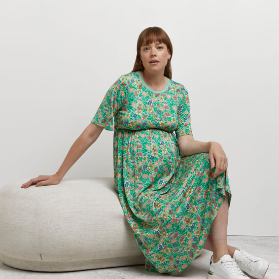 River Island Womens Midi Dress Maternity Green Floral - Image 5