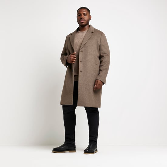 River Island Mens Twill Overcoat Big & Tall Regular Fit Brown - Image 1