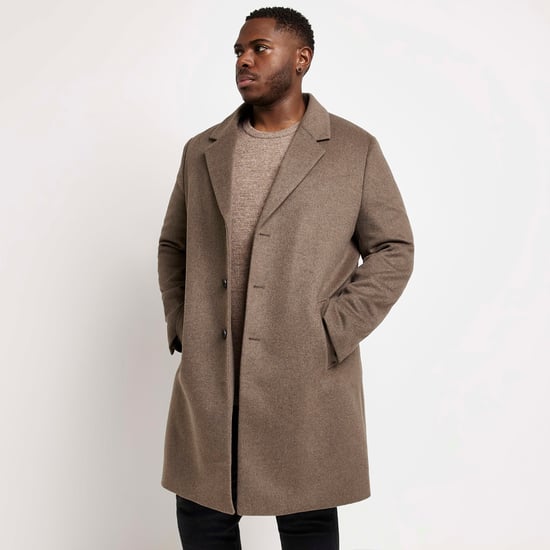 River Island Mens Twill Overcoat Big & Tall Regular Fit Brown - Image 5