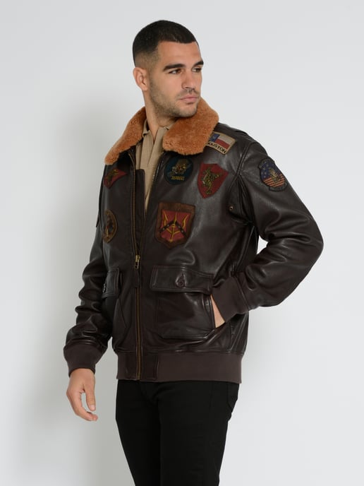 Top Gun leren jas TG2023004 met lamsleren kraag - Image 3