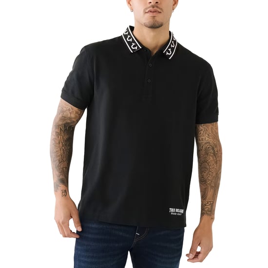 True Religion Mens Polo Shirt Branded Collar SS Pique Top - Image 1