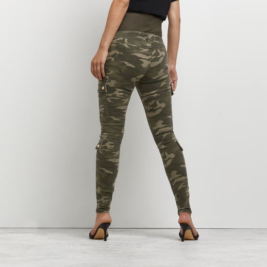 River Island Womens Cargo Trousers Maternity Khaki Camo Print - Image 3