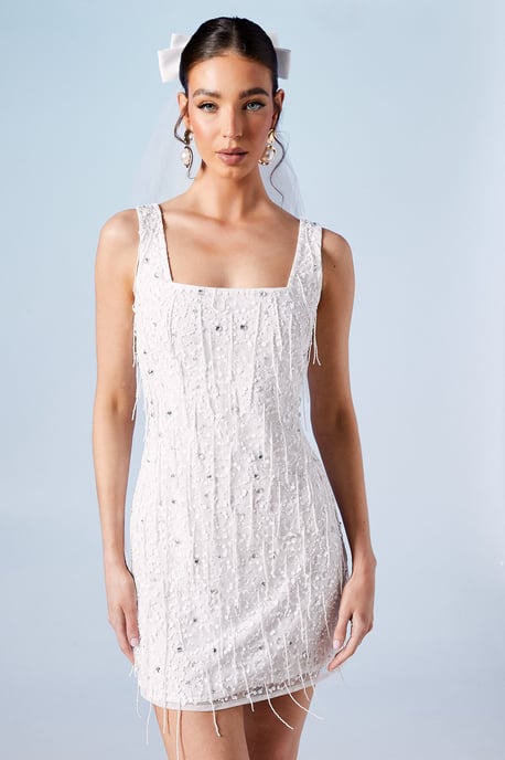 Sequin And Fringe Embellished Bridal Mini Dress - Image 1